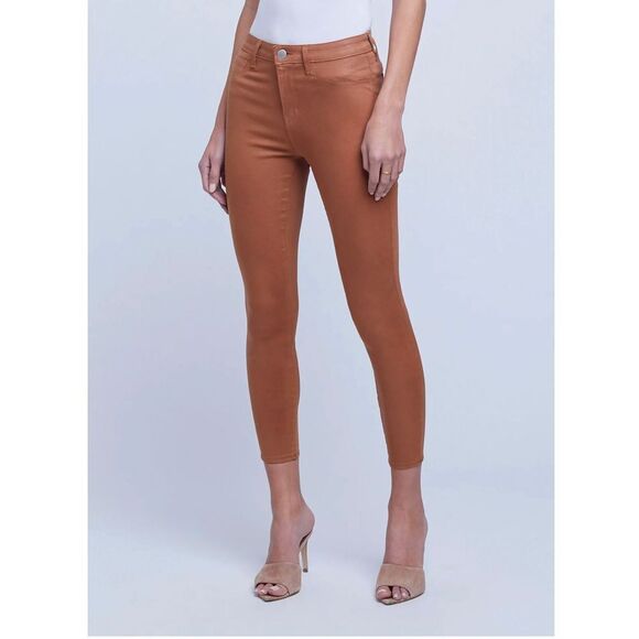 L’AGENCE|MARGOT HIGH RISE SKINNY JEAN JAVA‎ COATED FAUX LEATHER SIZE 26 NWT - Picture 2 of 10